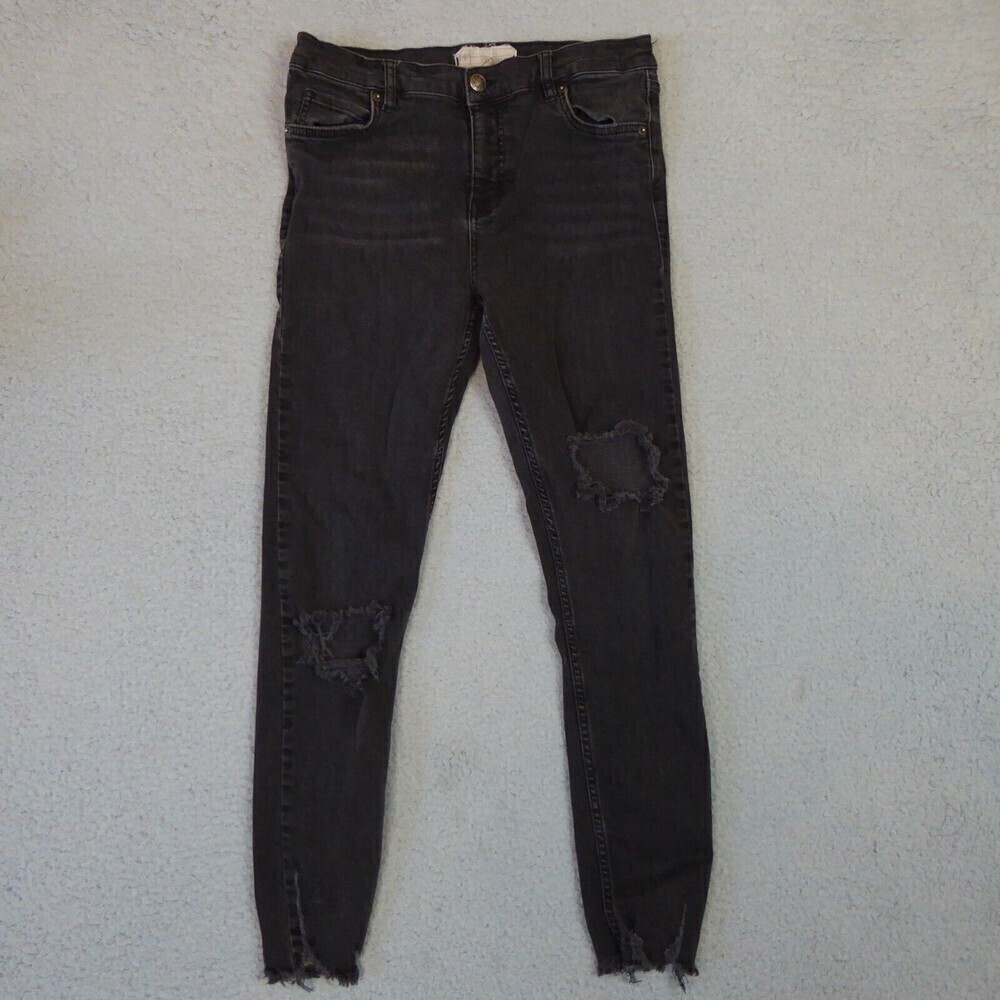 Free People Jeans Womens 28 Black Skinny Ankle Frayed Distressed Fringe Denim